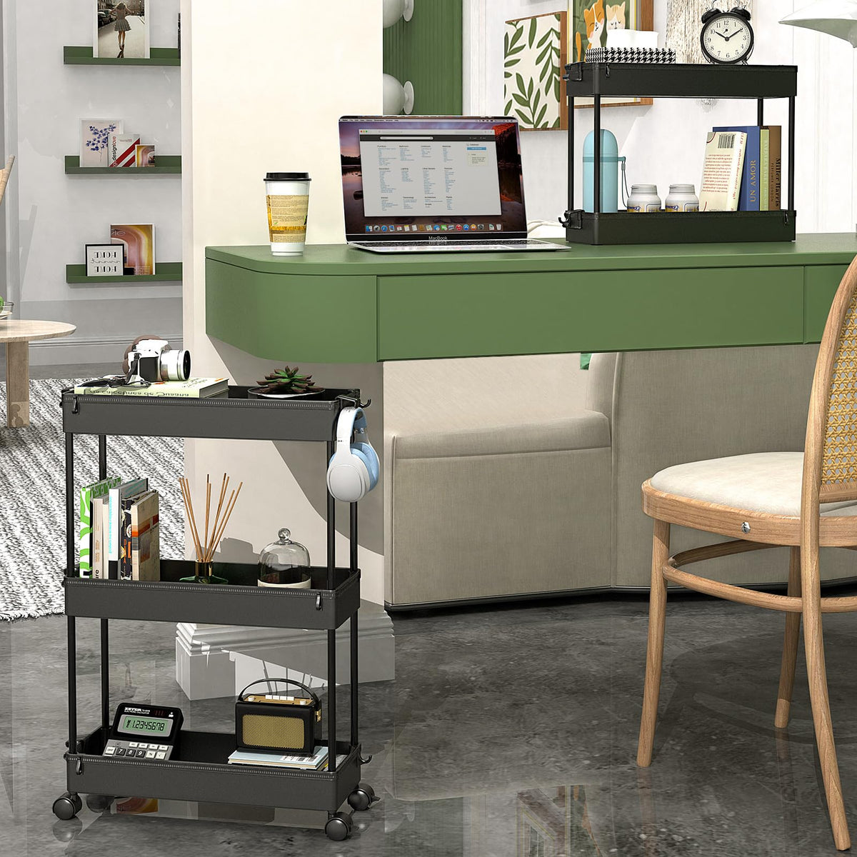 SPACEKEEPER Slim Rolling Storage Cart, Laundry Room Organization, 3 Tier Mobile Utility Shelving Unit Bathroom Organizer Storage for Kitchen, Narrow Places(Black)