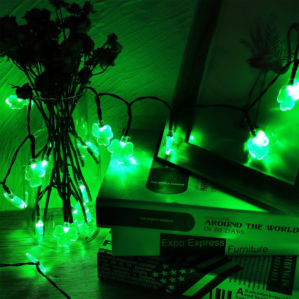 St. Patricks Day String Lights Outdoor, 50 LED 16 FT Shamrocks Decorative Green Leaf Lights Battery Operated, 8 Lighting Modes & Timer, Waterproof for Home Garden Party Decoration, 1 Pack