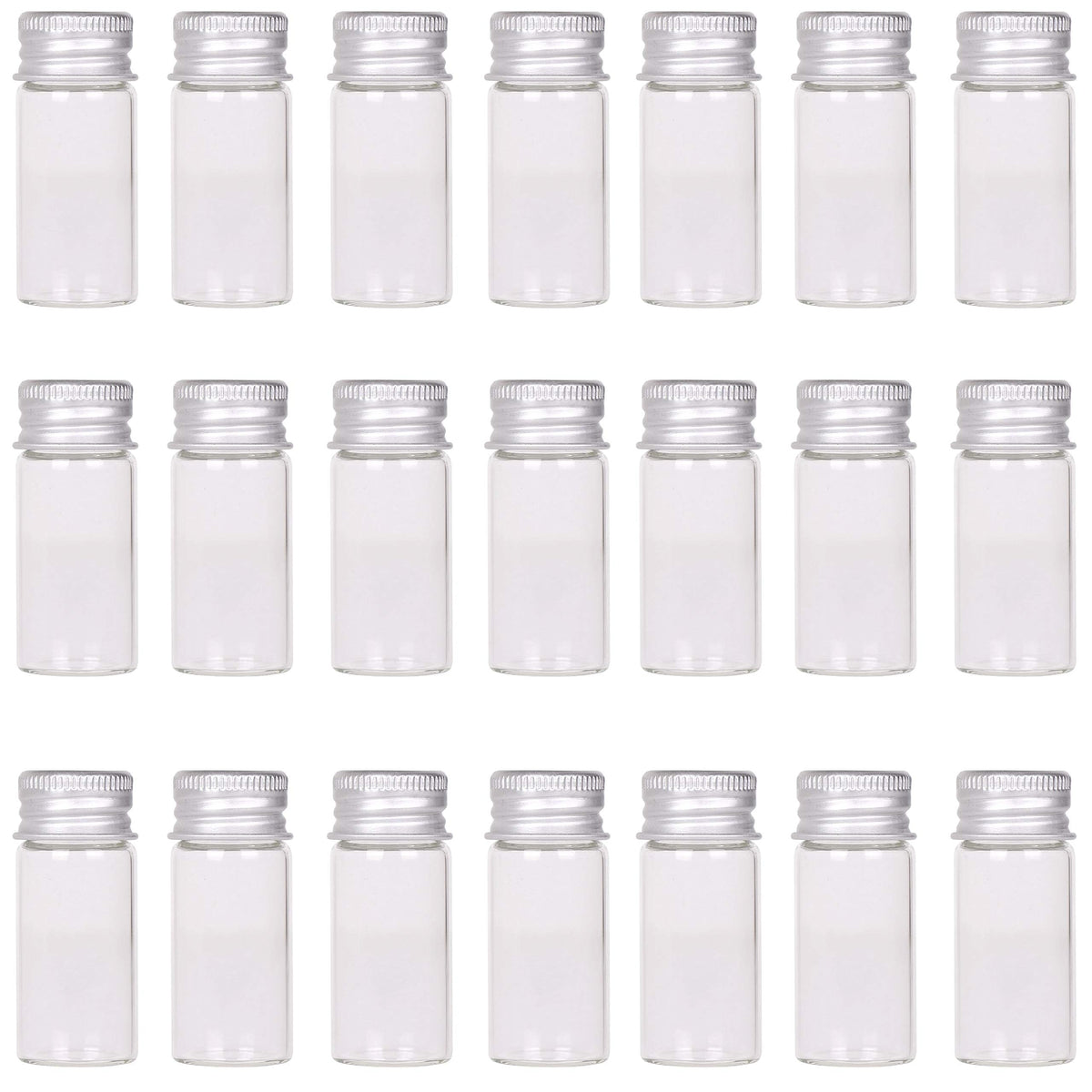 MaxMau 24 Sets 10ml Glass Vials Small Bottles Mini Tiny Jars with Aluminum Screw Caps Sealed Top Metal Lids Cover Clear Message Sample Bottle Storing Beads Wedding Favors Decorations DIY Crafts