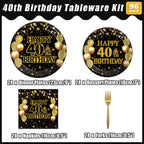 Kepeel 96Pcs 40th Birthday Party Tableware Set, Back in 1984 Birthday Party Decorations Supplies for Men Women Cheers to 40 Years Birthday Party Dessert Plates Napkins Forks Favors, Serve 24