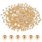 3mm 14K Gold Spacer Beads, 300pcs Mini Smooth Round Beads Seamless Ball Beads Small Brass Loose Beads Metal Beads for Summer Hawaii Layered Necklace Bracelet Jewelry Making