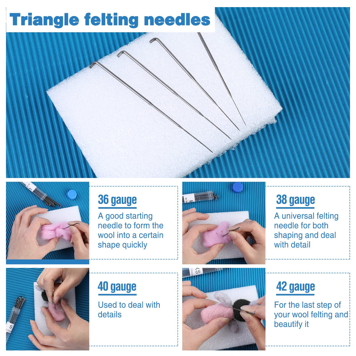 Needle Felting Needles, 104 pcs Needle Felting Kit, 4 Sizes 4 Types Felting Needles, Triangle, Star, Cone, Spiral, Needle Felting Supplies, Needle Felting Tools, 36/38/40/42 Gauge