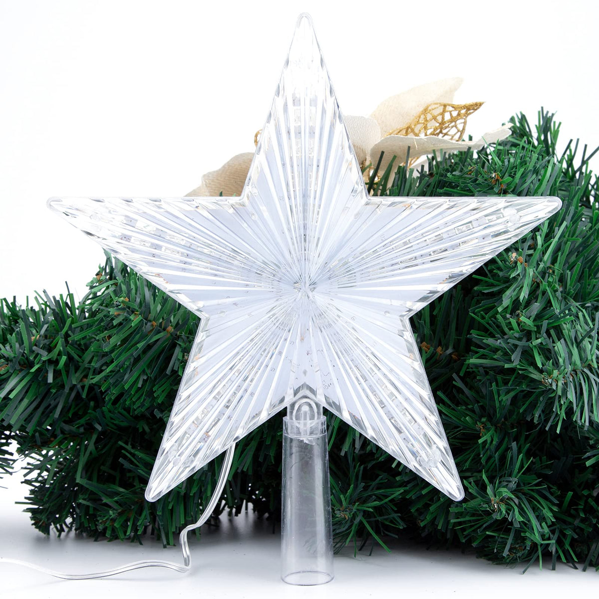 Christmas Tree Topper Star Warm White Light Christmas Tree Decor for Christmas Holiday Home Fit for General Size Xmas Tree, 8.7 Inch