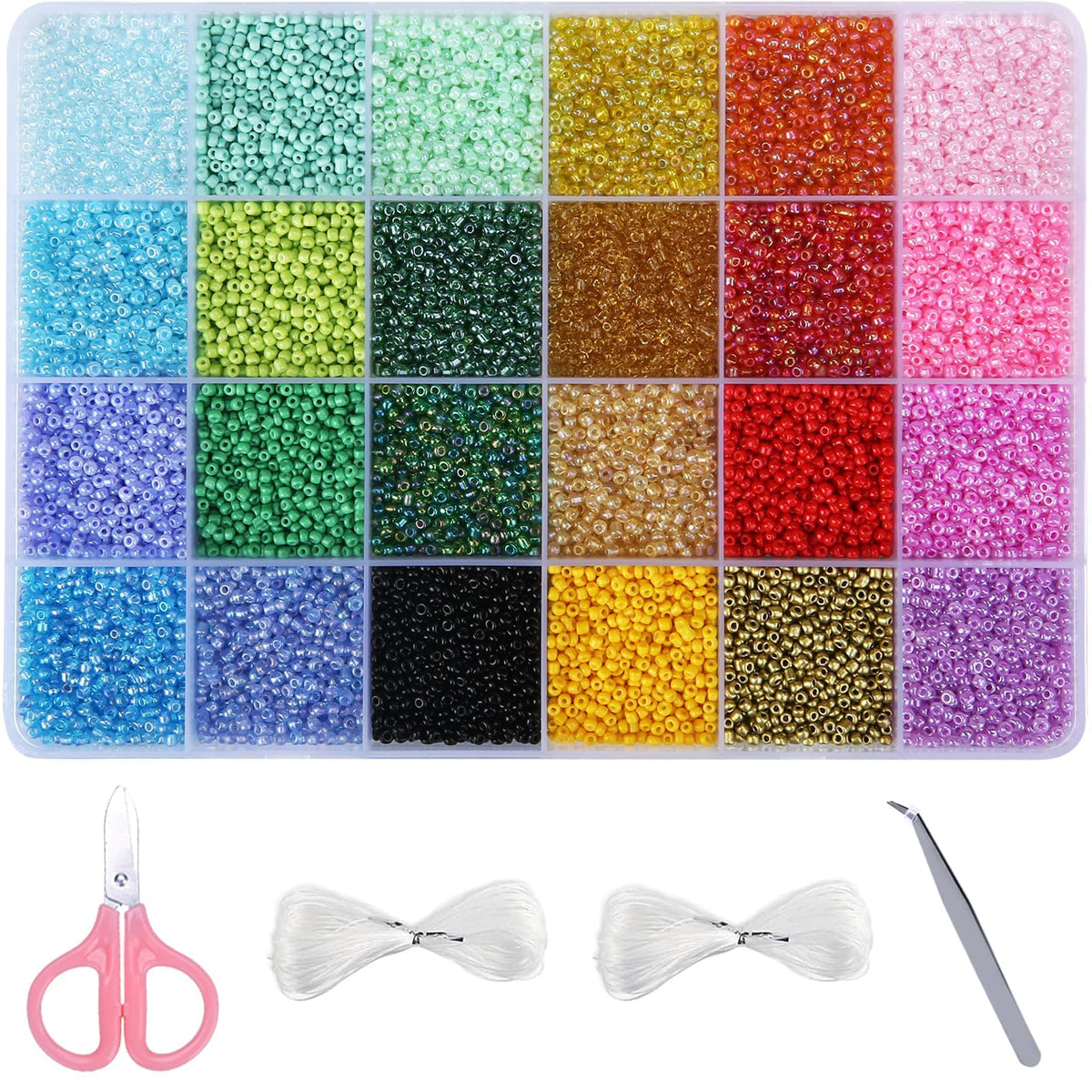 GREENTIME 22800pcs Glass Seed Beads for Bracelets Making Kit, Small Craft Beads 11/0 Waist Beads for DIY Bracelet Necklaces Craft Making Supplies (24 Colors)