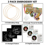 Nuberlic 3 Pack Embroidery Kit for Beginner Adults, Stamped Cross Stitch with Mushroom Patterns Include 3 Hoop, Cloth Thread Needles and Instructions