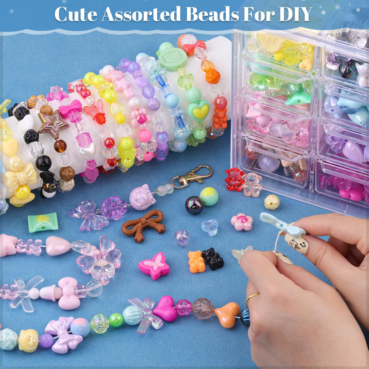 TINKRSTUFF Assorted 500PCS 10 Colors Mixed Acrylic Beads for Bracelet Making, Flower Bow Butterfly GummyBear Aesthetic Bracelet Charms,Cute Beads for Jewelry Making DIY Necklace Keychain Phone Charm