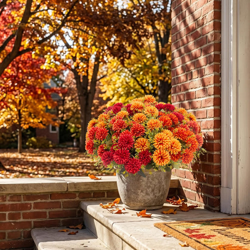 12 Pcs Artificial Mums Flowers for Outdoor, UV Resistant Fake fall Chrysanthemums Marigold Plant, Autumn Floral Arrangements for Outside, Garden, Yard (12, Orange, Burnt Orange, Red, Burgundy)