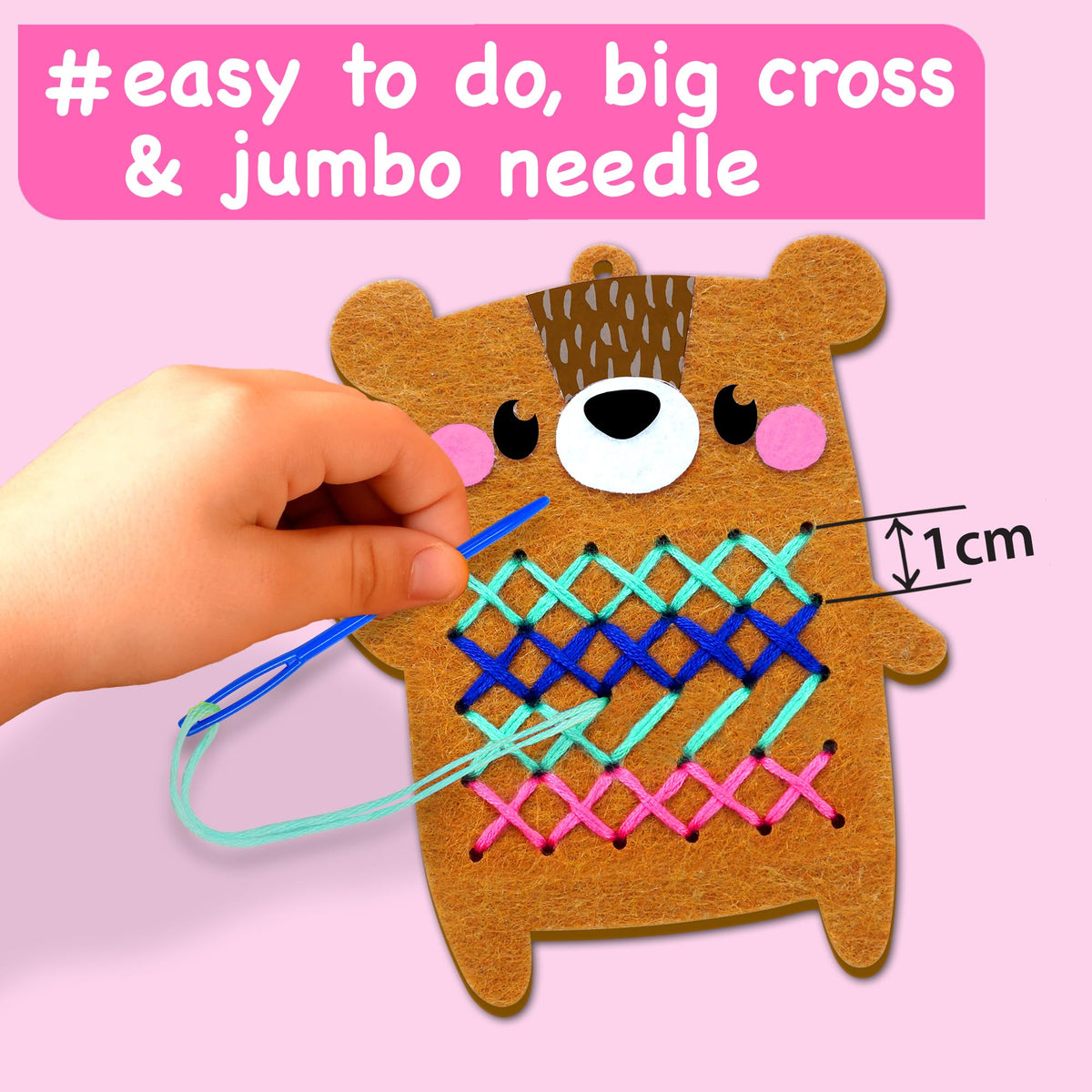 Beginner Needlepoint Cross Stitch Kit for Kids Ages 5-8 – Easy Embroidery Starter Set with Jumbo Plastic Needles, Pre-Printed Patterns, Instructions – DIY Arts & Crafts Gift for Girls & Boys