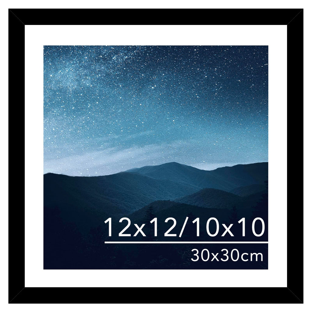 JCJMY 12x12 Picture Frame with Mat for 30 x 30cm Diamond Art Painting, Display Photo 10x10 or 12 x 12 Without Mat, Wall Hanging Large Frame with Plexiglass, Black