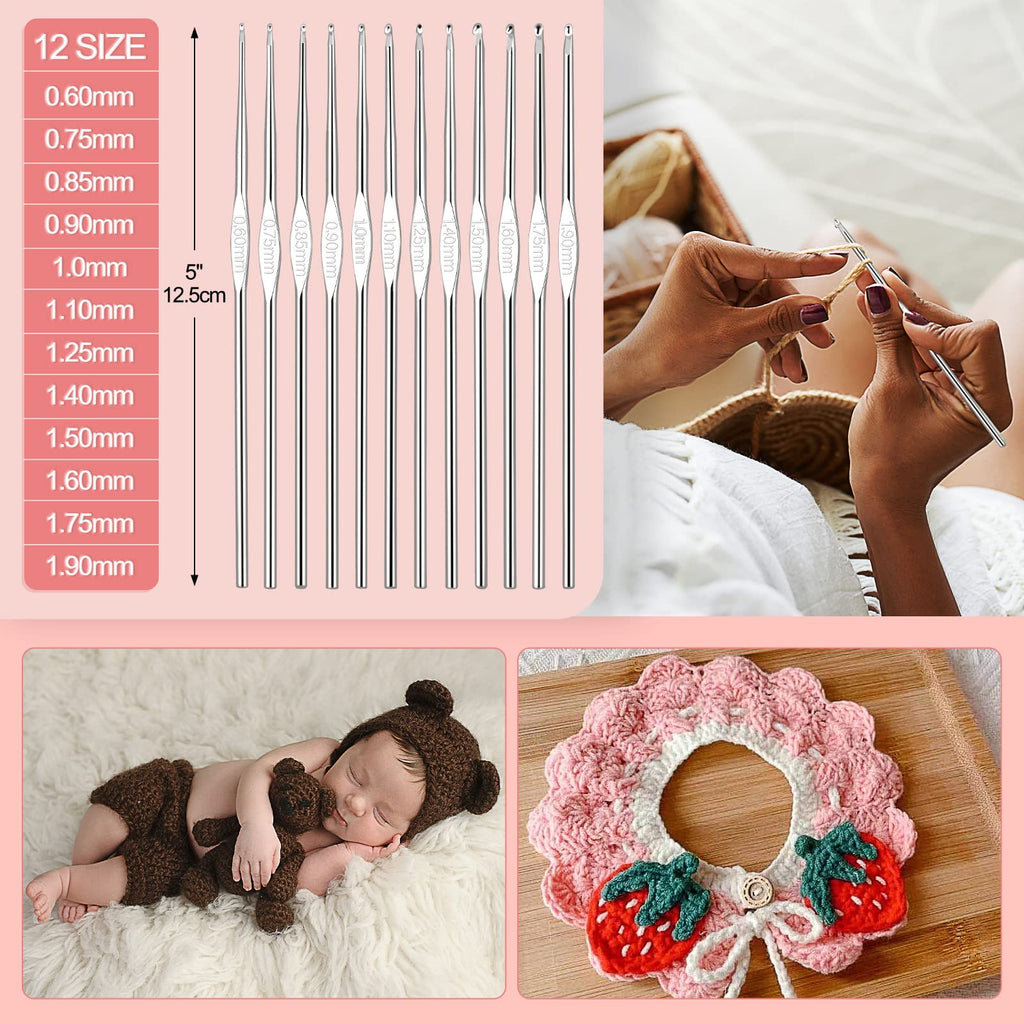 Crochet Kit for Beginners Adults, Crochet Kits Include Yarn, 59pcs Crochet Starter Kit for Beginners Kids,Ergonomic Crochet Hooks 2.0-6.0 mm, Lace Steel Needles 0.6-1.9 mm
