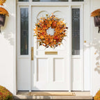 MAINGKAUNG Artificial Fall Wreath 22 Inch Fall Wreaths for Front Door with Orange Berries Daisies Eucalyptus Leaves Autumn Door Wreaths for Thanksgiving Harvest Festival Wall Porch Farmhouse