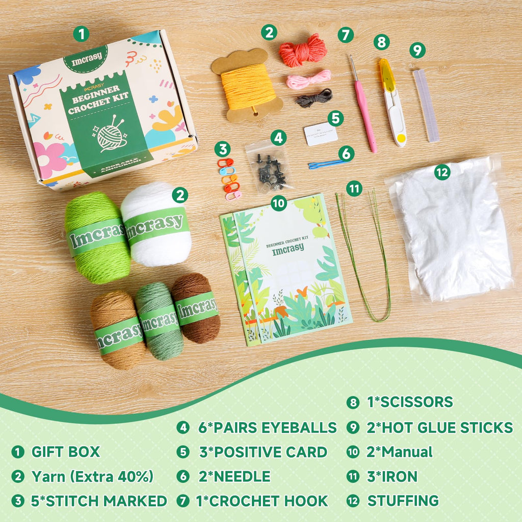 Imcrasy Crochet Kit for Beginners with Step by Step Video Lessons | 6 PC Potted Plants and Succulent Family Crochet Kit with Accessories (40%+ Yarn)