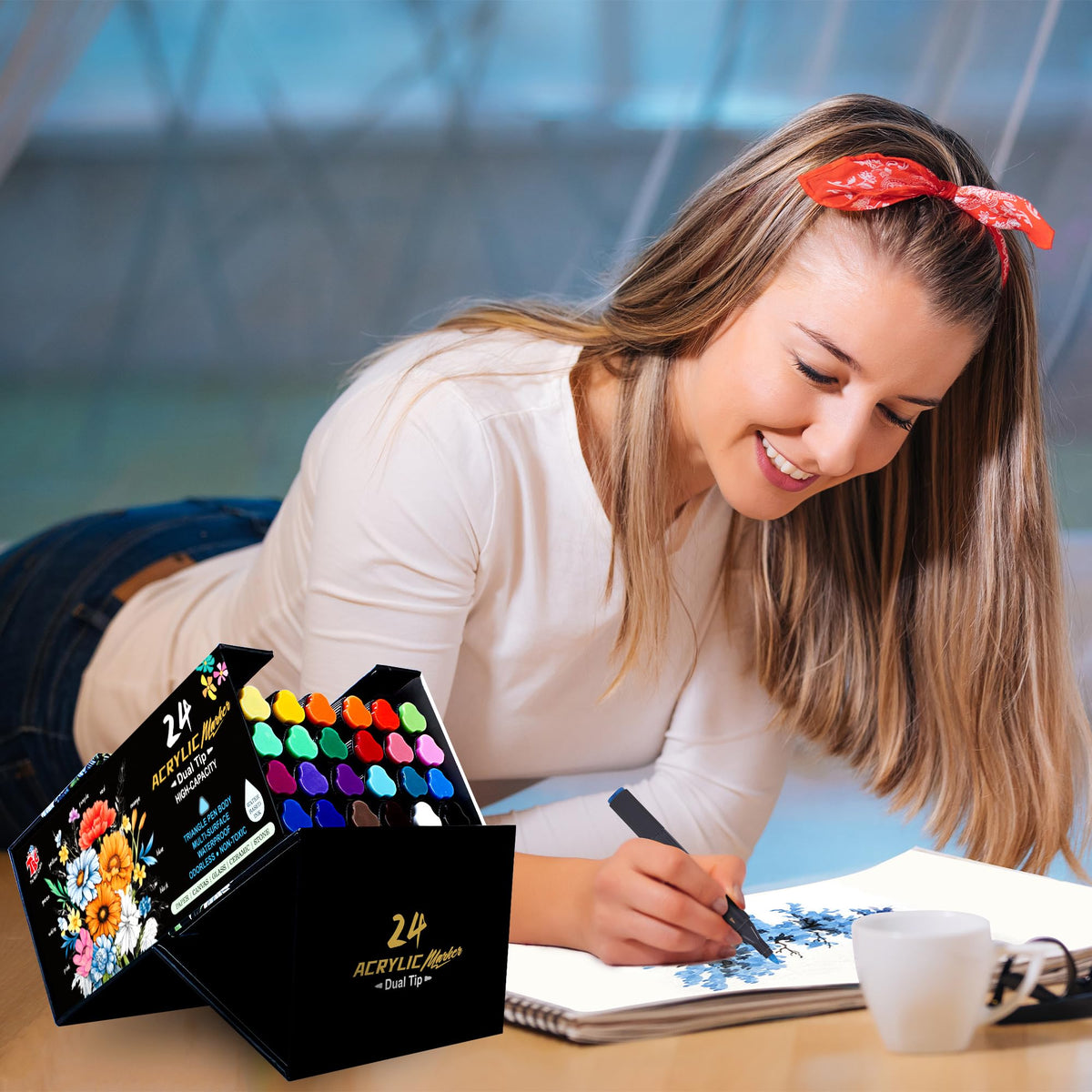 TBC The Best Crafts Handmade Box Art Set with Large Capacity Acrylic Markers, Dual Tip, Assorted Colors (24 Colors)