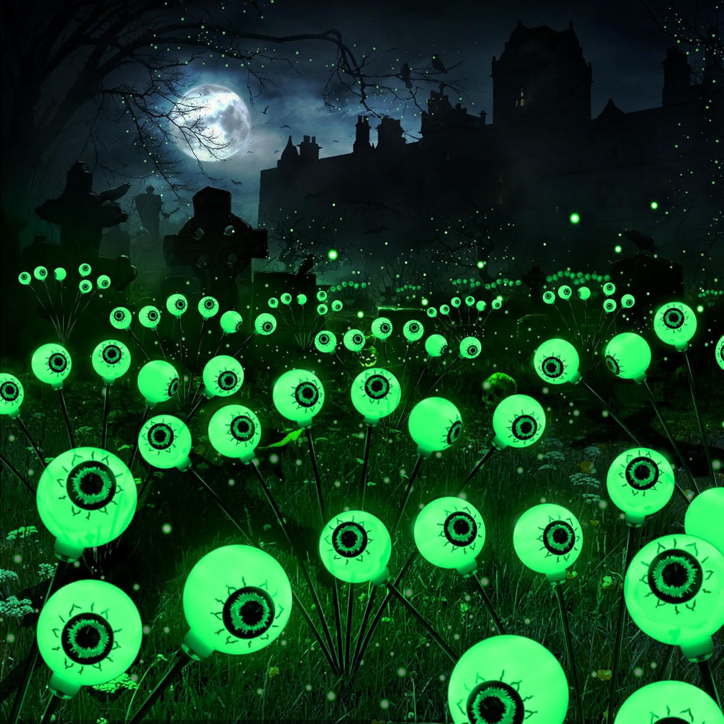 2 Packs Solar Halloween Stake Lights for Outdoor Halloween Decorations, 2 Modes Scary Eyeball Solar Halloween Pathway Lights, Waterproof Outdoor Halloween Decor Lights for Yard Patio Pathway