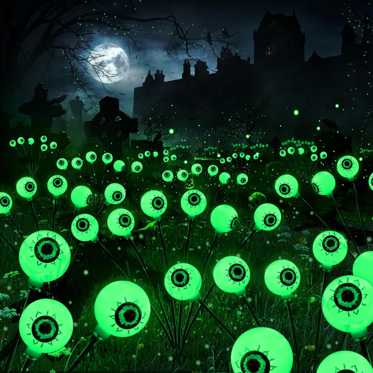 2 Packs Solar Halloween Stake Lights for Outdoor Halloween Decorations, 2 Modes Scary Eyeball Solar Halloween Pathway Lights, Waterproof Outdoor Halloween Decor Lights for Yard Patio Pathway