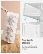 SONGMICS Shoe Boxes, Pack of 12 Shoe Storage Organizers, Stackable Clear Plastic Boxes for Closet, Sneakers, 9.1 x 13.1 x 5.6 Inches, Fit up to US Size 11, Transparent and White ULSP12SWT