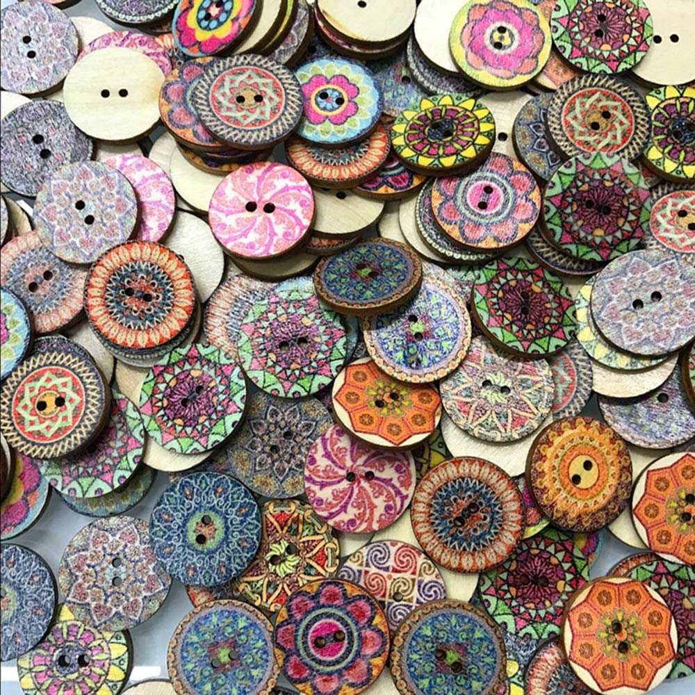 200 PCS Wood Buttons, Vintage Wood Buttons with 2 Holes for DIY Sewing Craft Decorative