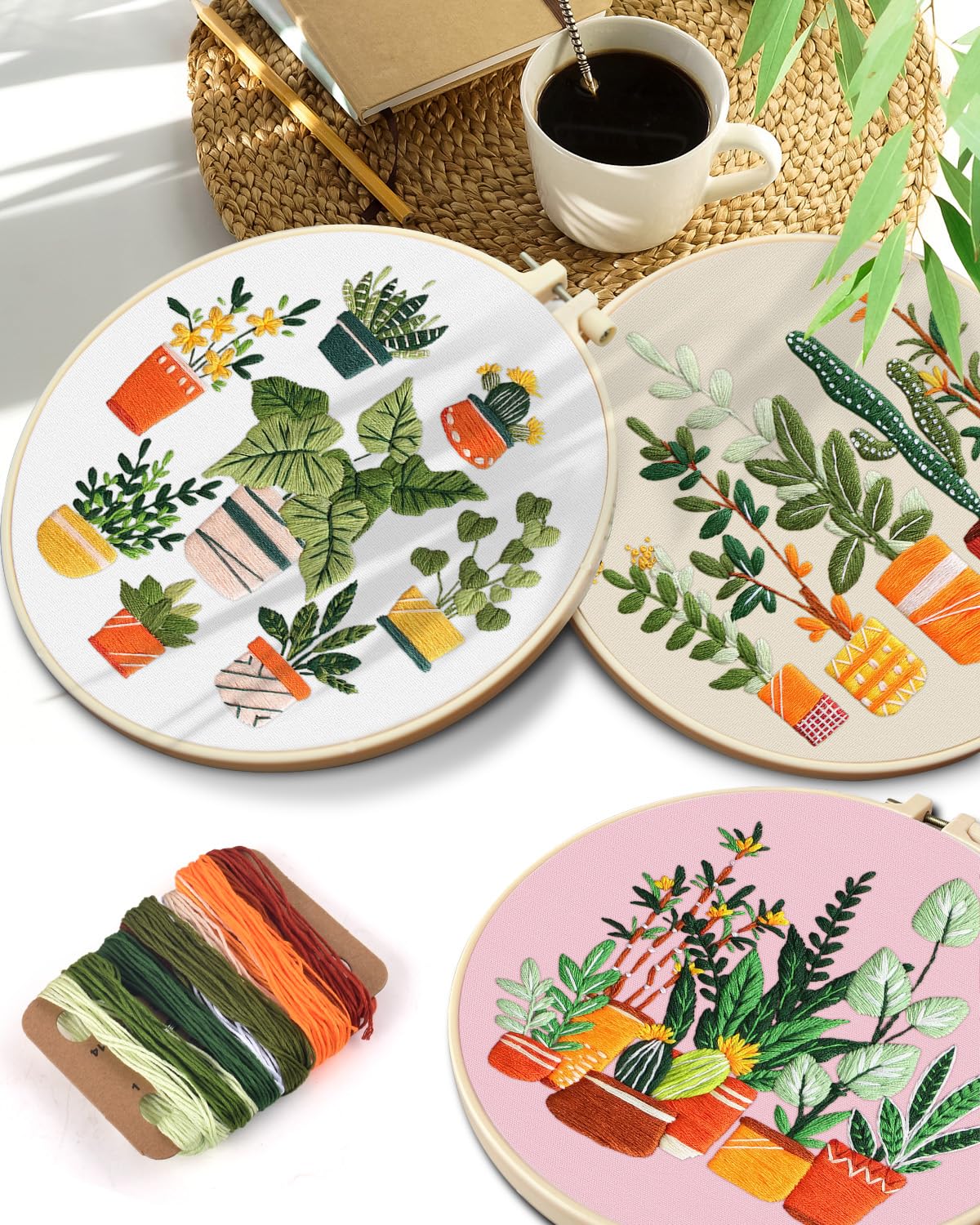 3 Pack Embroidery Kit for Adult, Embroidery DIY Starter Kit, with Stamped Patterns, Hoop, Tools, Colorful Threads with Needles, Instructions