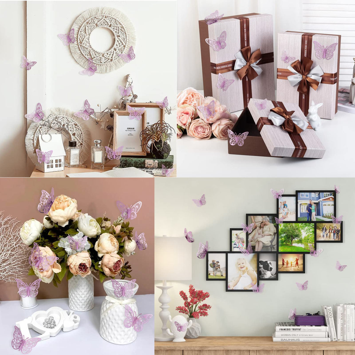 72 Pcs Butterfly Decorations, 3 Sizes 3 Styles, 3D Butterfly Wall Decor, Butterfly Party Decorations, Birthday Decorations, Butterflies for Crafts, Cake Decorating, Wall Stickers Room Decor (Lavender)