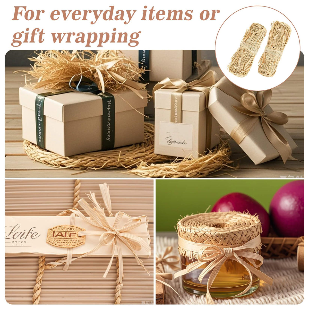Sukh Natural Raffia Ribbon - 6PCS Raffia Straw for Florist Bouquets Decoration Crafts Ribbon for Wrapping Christmas Birthday