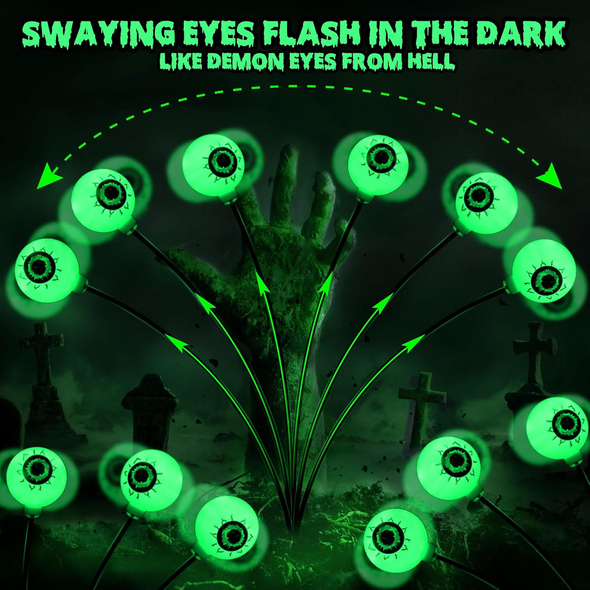 2 Packs Solar Halloween Stake Lights for Outdoor Halloween Decorations, 2 Modes Scary Eyeball Solar Halloween Pathway Lights, Waterproof Outdoor Halloween Decor Lights for Yard Patio Pathway