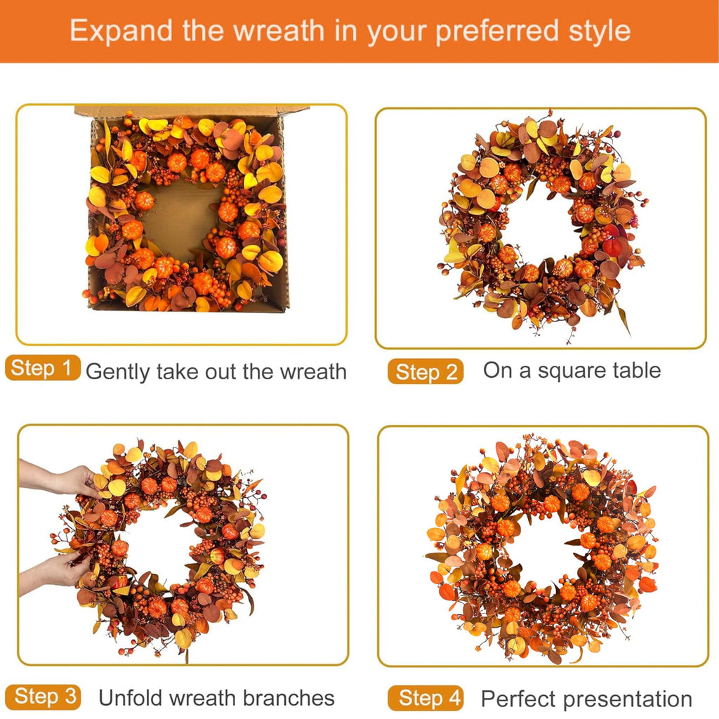 MAINGKAUNG 22-Inch Autumn Pumpkin Door Wreath
