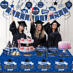 DAZONGE Graduation Decorations 2026 Blue, 265pcs Graduation Party Decorations 2026, Disposable Tableware Set for 50 Guests, Plates, Cups, Tablecloth with Congrats Grad Hanging Decor