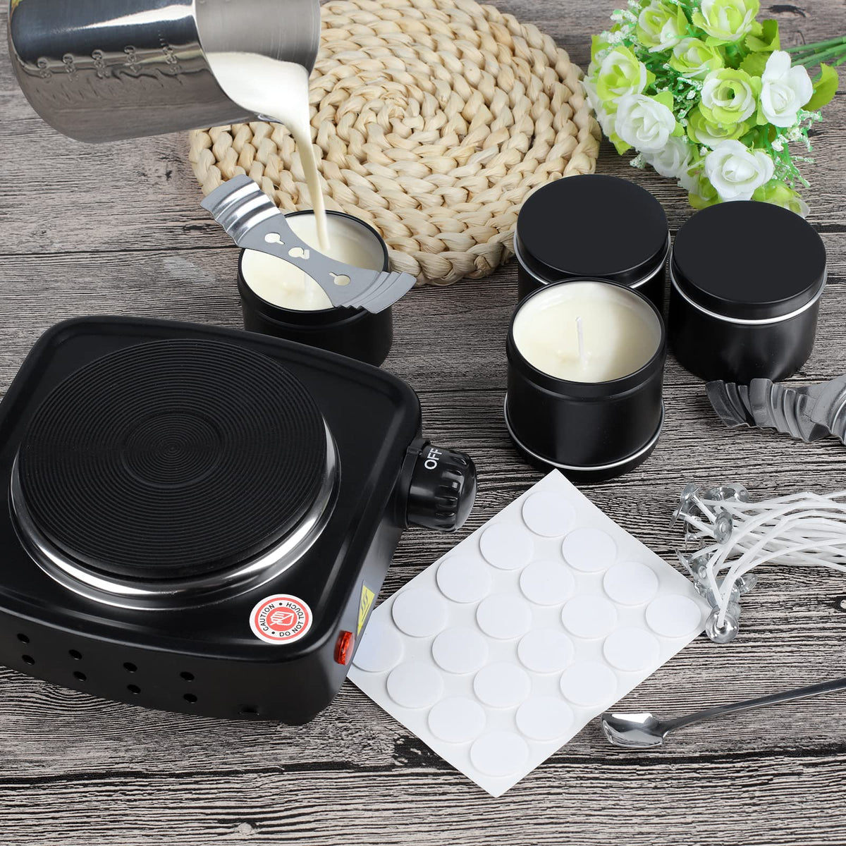 DINGPAI Hot Plate for Candle Making, Black Color Electric Hot Plate for Melting Wax, Chocolate, Candy and More