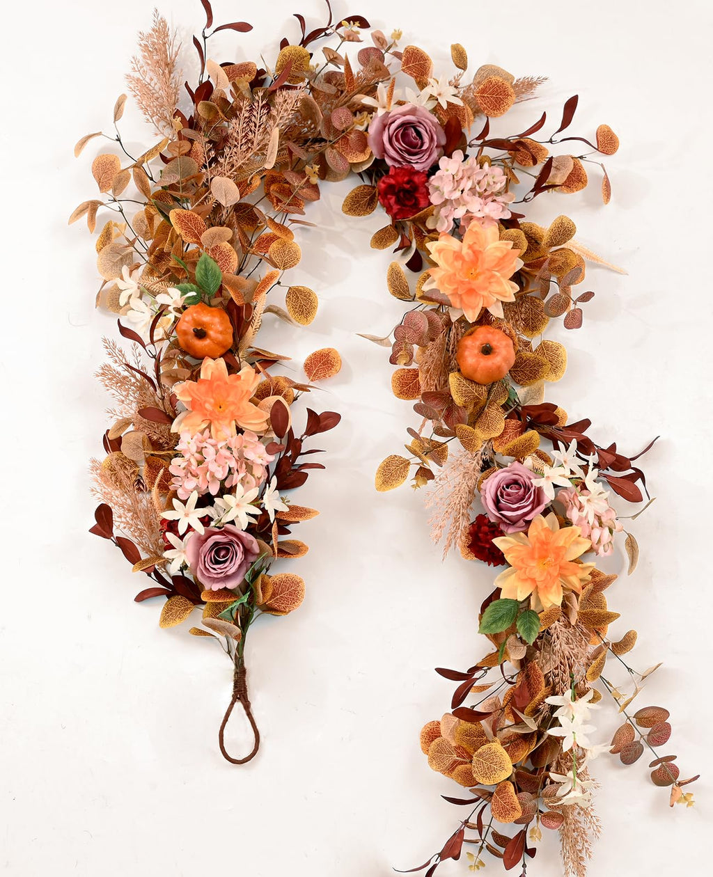 6FT Fall Garland for Mantle, Pumpkin Dahlia Garland Fall Decor