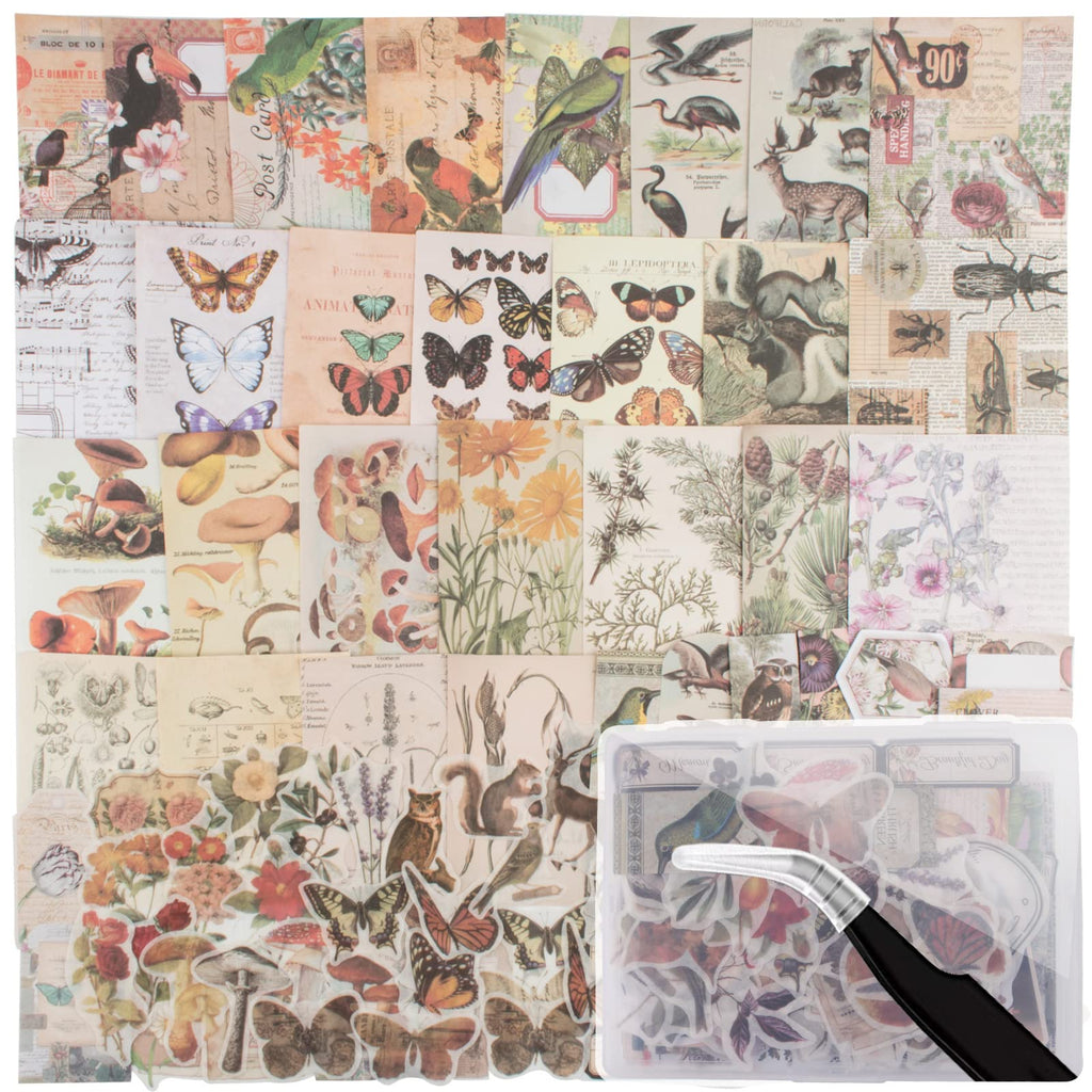 200Pcs Vintage Scrapbook Stickers, Aesthetic Junk Journal Stamping Supplies Kit, Scrapbooking Ephemera Washi Paper for Bullet Journaling Planners Diary Collage