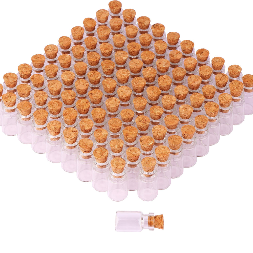MaxMau 100pcs 1ml Small Mini Glass Bottles Jars with Cork Stoppers Tiny Vials for DIY Art Crafts Wedding Favors