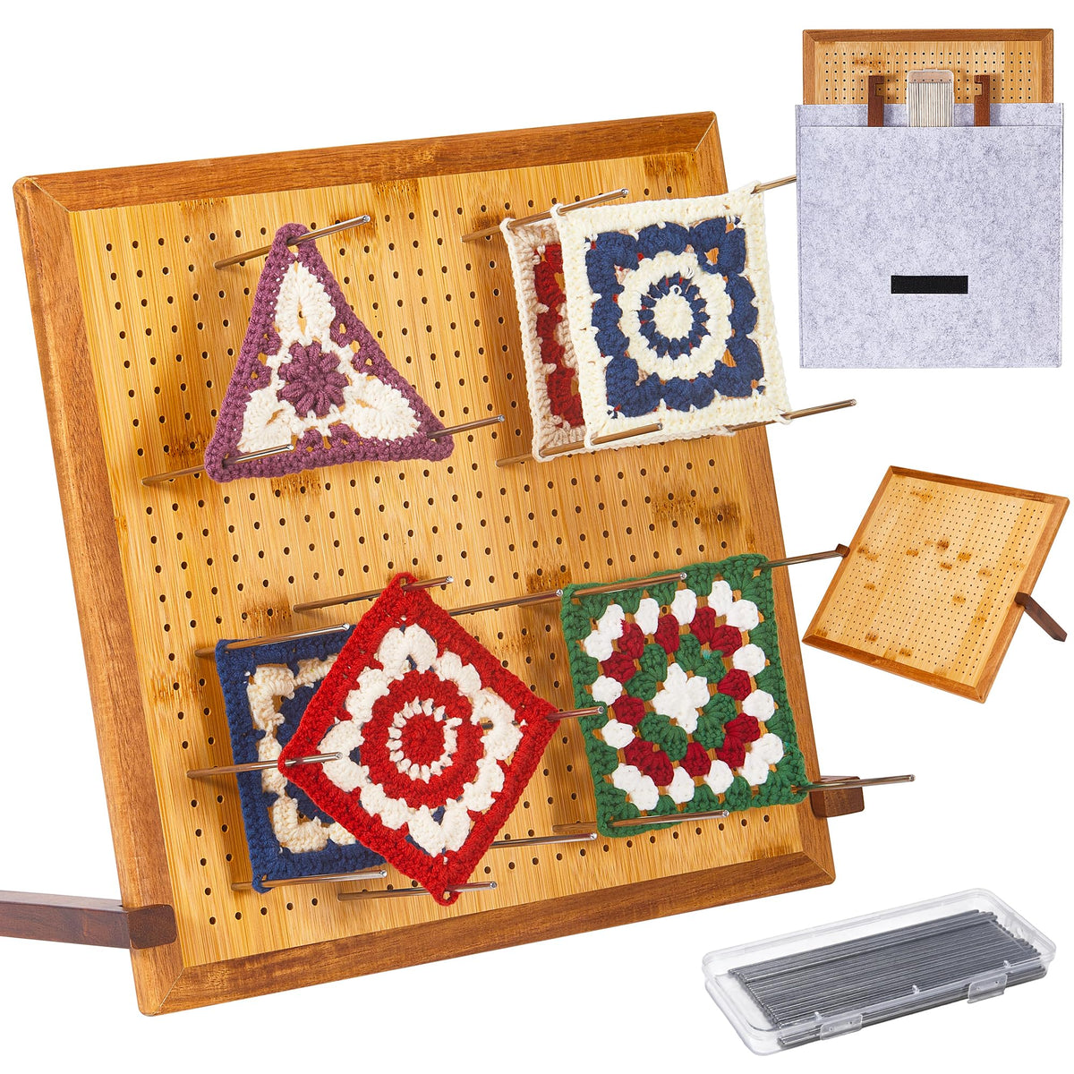 13-Inch Crochet Blocking Board with 25 Pegs & Felt Bag
