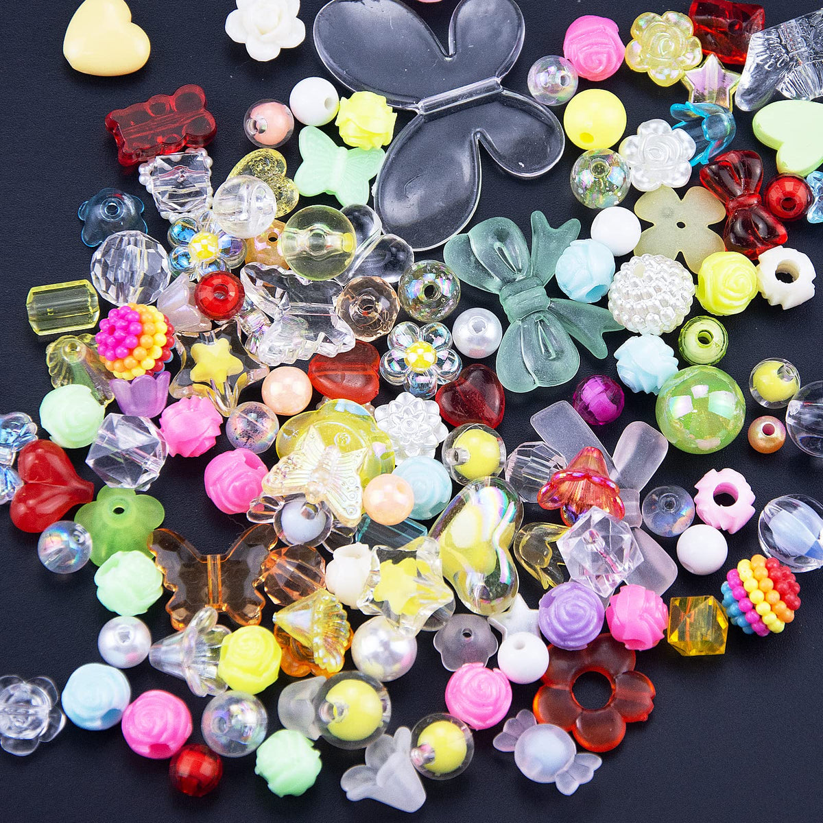 120Pcs Acrylic Assorted Beads Mix Color Flower Heart Butterfly Candy Beads Pastel Beads Candy Color Plastic Beads Cute Round Beads Bulk for Bracelets Jewelry Making Necklaces DIY Crafts