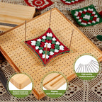 11.8" Crochet Blocking Board with 20 Pegs Pins, Granny Square Blocking Board for Crochet Projects, Bamboo Blocking Boards for Crocheting and Knitting, Wooden Gifts for Crocheter