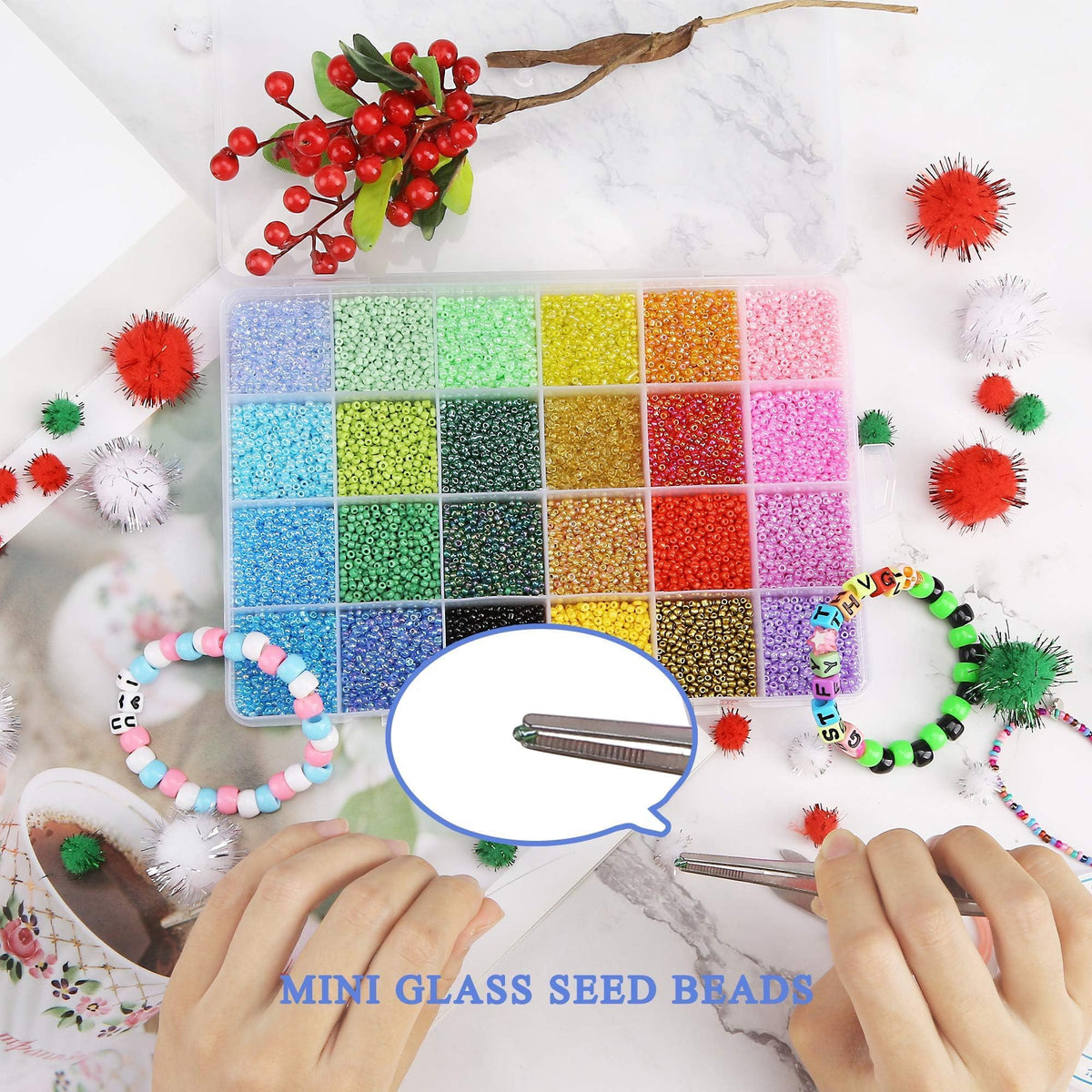 GREENTIME 22800pcs Glass Seed Beads for Bracelets Making Kit, Small Craft Beads 11/0 Waist Beads for DIY Bracelet Necklaces Craft Making Supplies (24 Colors)