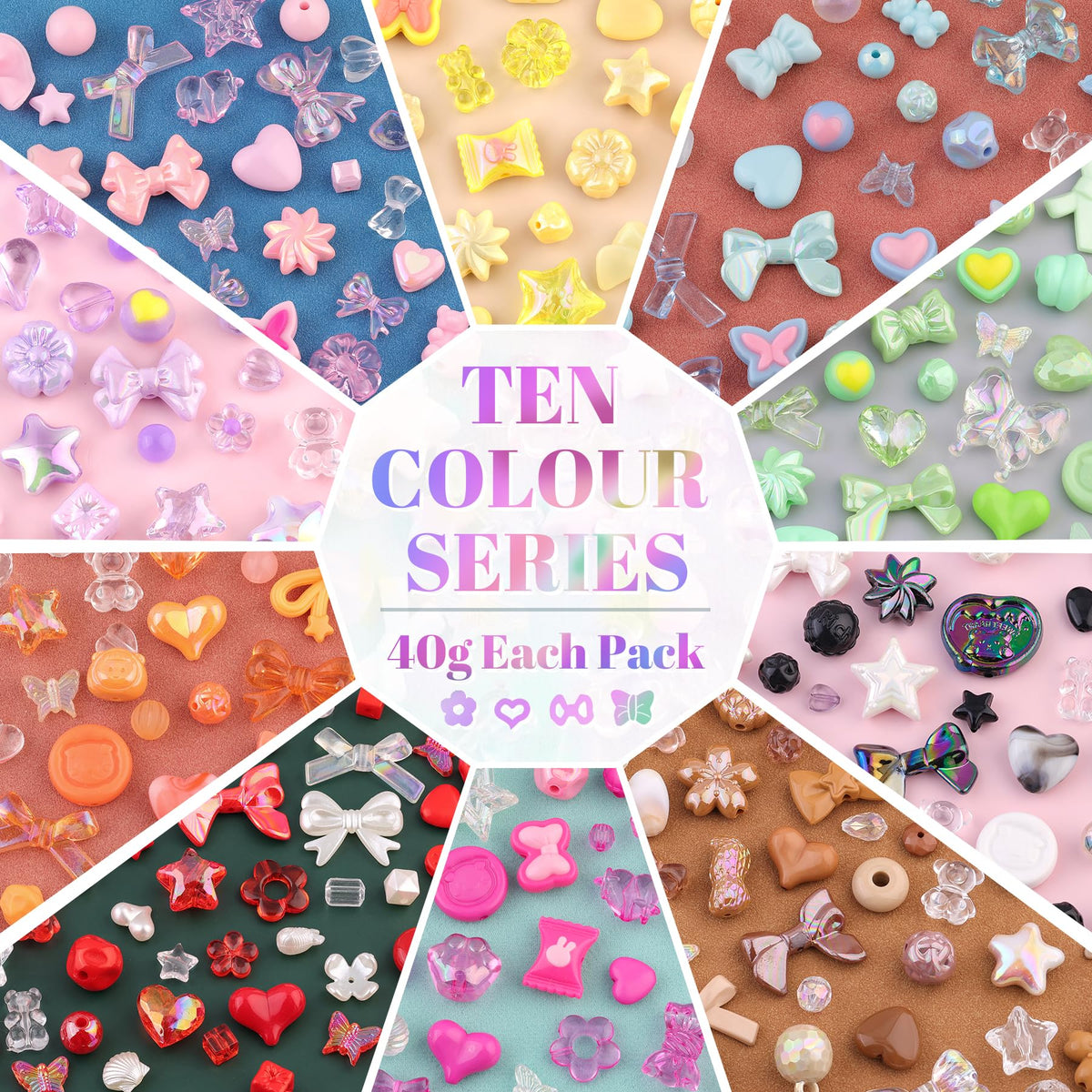 TINKRSTUFF Assorted 500PCS 10 Colors Mixed Acrylic Beads for Bracelet Making, Flower Bow Butterfly GummyBear Aesthetic Bracelet Charms,Cute Beads for Jewelry Making DIY Necklace Keychain Phone Charm