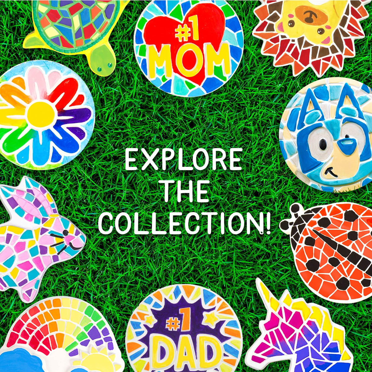 Creative Roots Mosaic Turtle, Hedgehog, & Sun Stepping Stone, Includes 3-Pack 7-Inch Ceramic Stepping Stone & 6 Vibrant Paints, Paint Your Own & DIY Stepping Stone for Kids Ages 8+