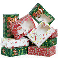 24 PCS Christmas Foil Treats Cookie Gift Boxes (8.75" x 5.75" x 2.75") Colorful Pattern Bakery Box with Window for Xmas Holiday Birthday Party Pastries, Cupcakes, Brownies, Donuts Gift-Giving