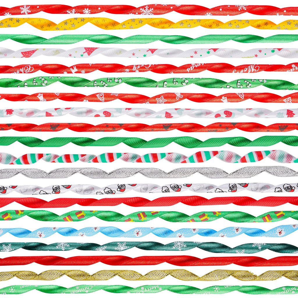 LIUYAXI 100 Yards 20 Rolls Christmas Ribbons Printed Grosgrain Ribbon Metallic Glitter Holiday Festival Double Faced Satin Ribbons 10 mm Wide for Gift Wrapping Crafts Xmas Decorations