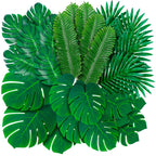 108 Pack Palm Leaves Artificial Tropical Monstera - 6 Kinds Large Small Green Fake Palm Leaf with Stems for Safari Jungle Hawaiian Luau Party Table Decoration Wedding Birthday Theme Party Decorations