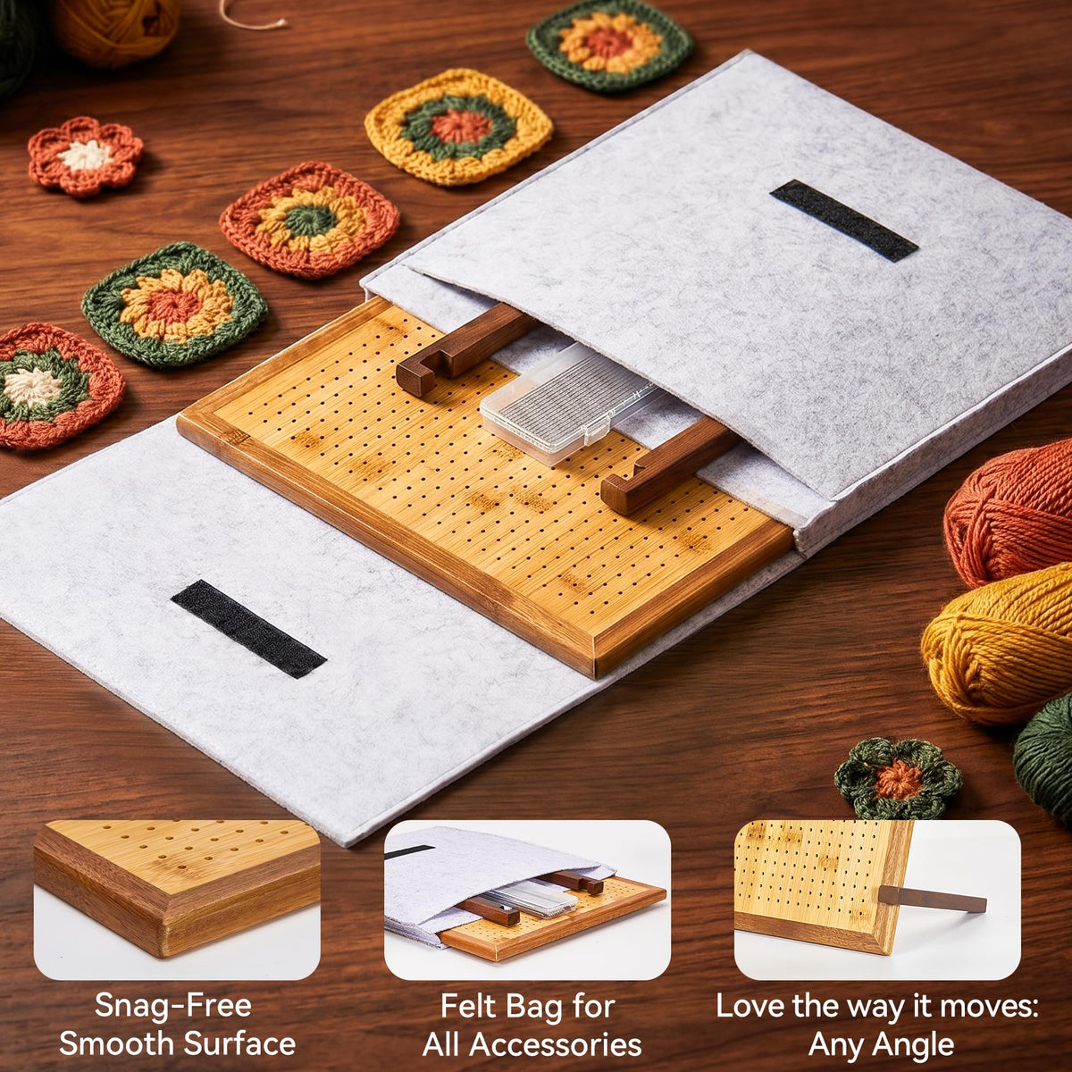 13-Inch Crochet Blocking Board with 25 Pegs & Felt Bag