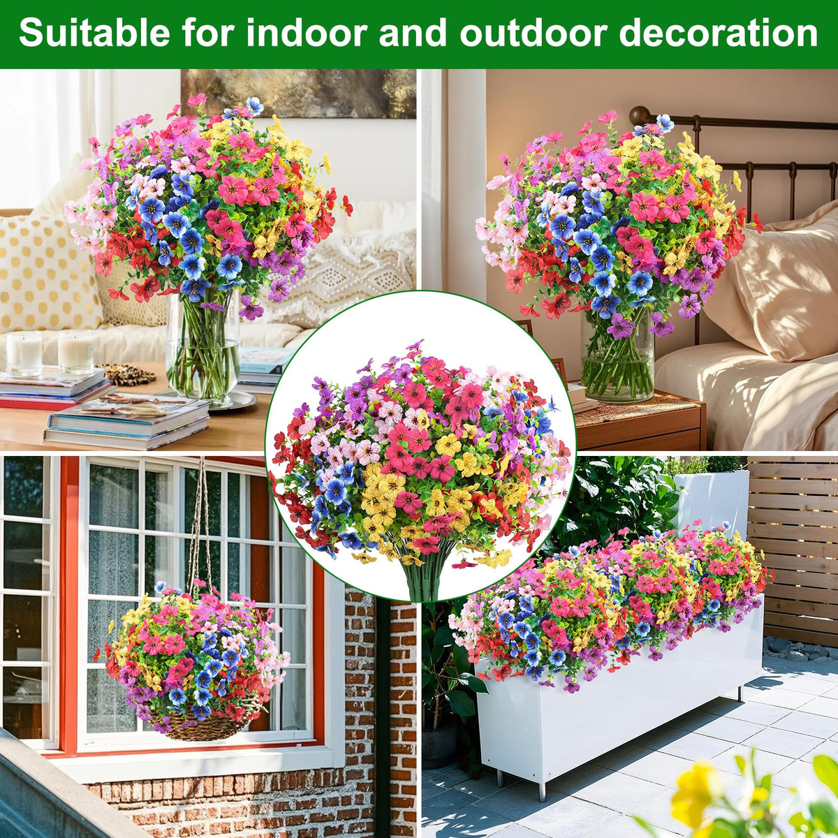 Ouddy Decor 24 Bundles Artificial Flowers for Outdoors Fake Silk Flowers UV Resistant Faux Plastic Plants for Spring Summer Garden Porch Window Box Table Vase Home Indoor Outdoor Decoration, Mixed