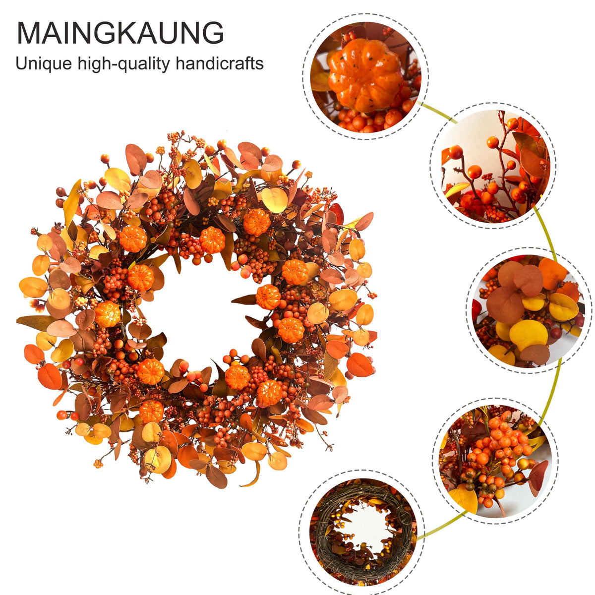 MAINGKAUNG 22-Inch Autumn Pumpkin Door Wreath