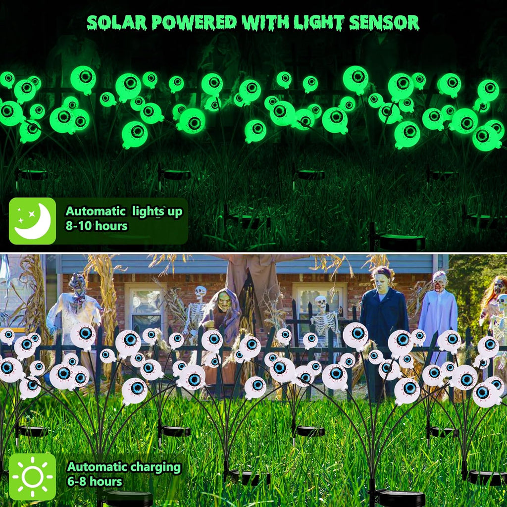 2 Packs Solar Halloween Stake Lights for Outdoor Halloween Decorations, 2 Modes Scary Eyeball Solar Halloween Pathway Lights, Waterproof Outdoor Halloween Decor Lights for Yard Patio Pathway