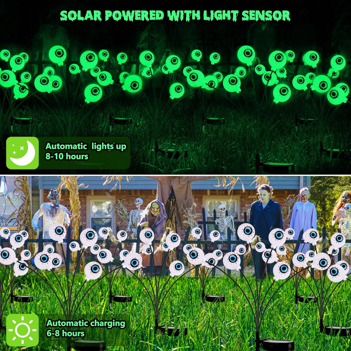 2 Packs Solar Halloween Stake Lights for Outdoor Halloween Decorations, 2 Modes Scary Eyeball Solar Halloween Pathway Lights, Waterproof Outdoor Halloween Decor Lights for Yard Patio Pathway