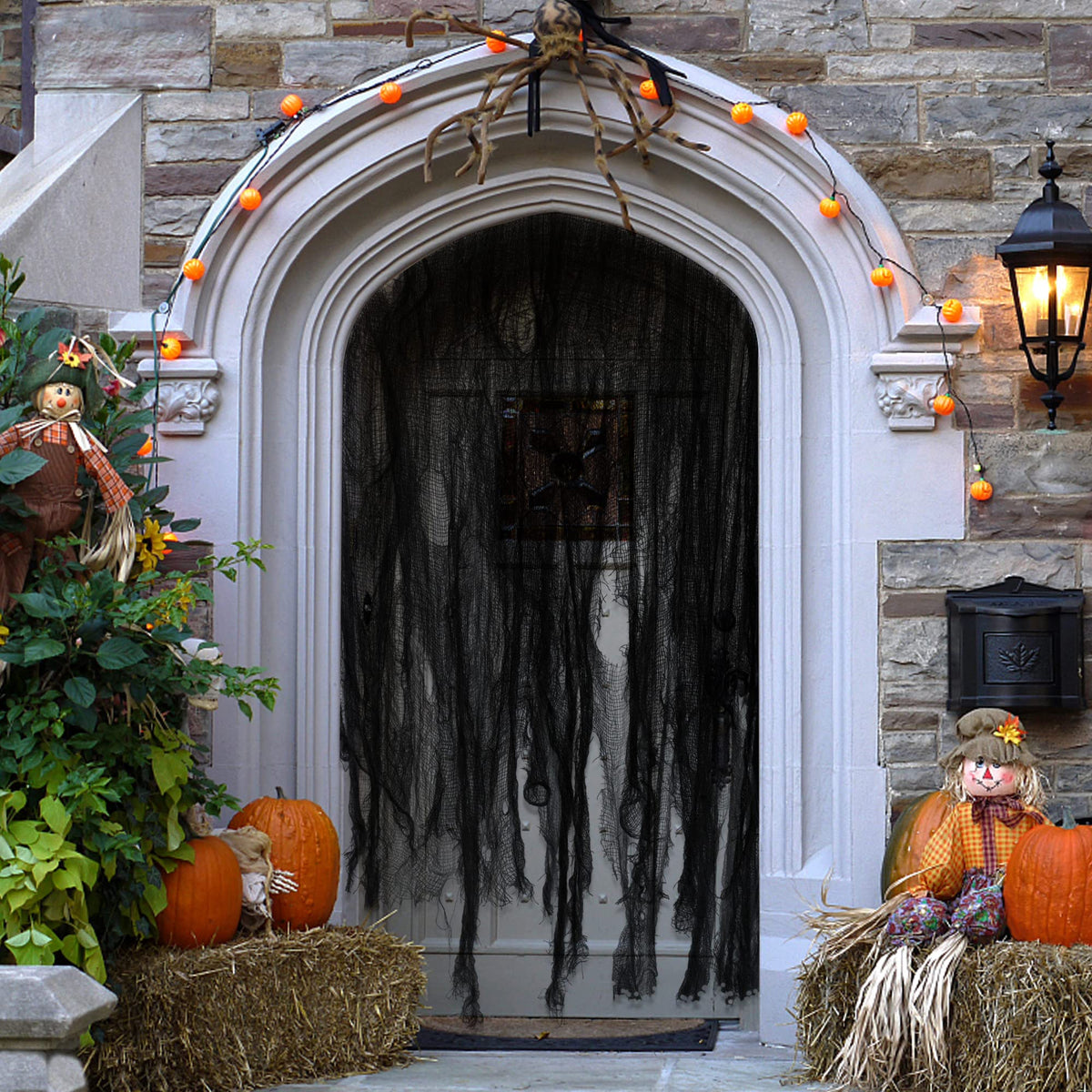 Watayo 500 x 39 Inch Large Size Halloween Black Creepy Cloth, Halloween Scary Spooky Fabric Cloth, Windows Doorways Cover Gauze Cheese Cloths for Party Haunted House Halloweens Decor Outdoor Indoor