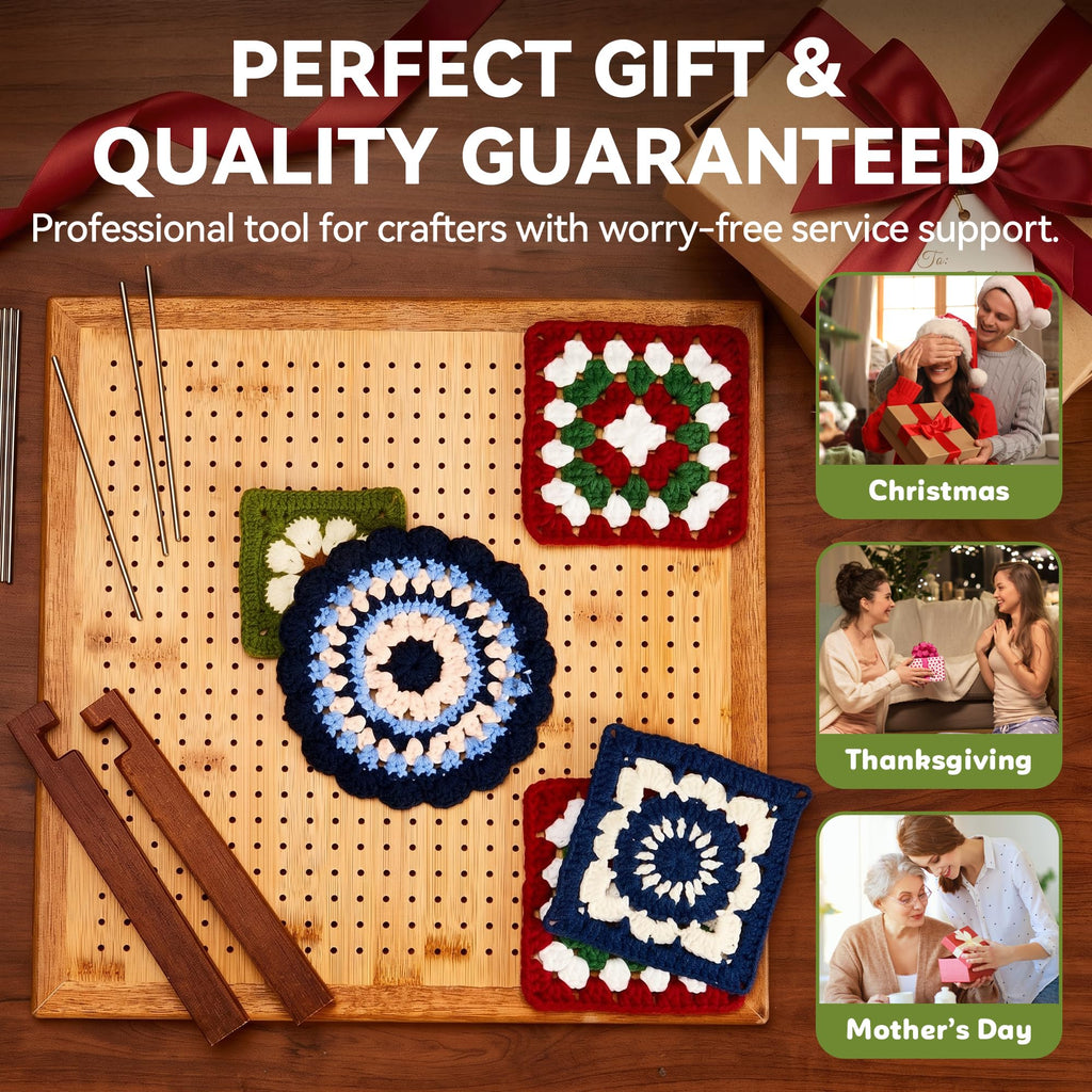 13-Inch Crochet Blocking Board with 25 Pegs & Felt Bag