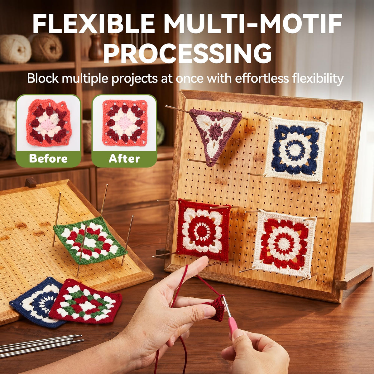 13-Inch Crochet Blocking Board with 25 Pegs & Felt Bag