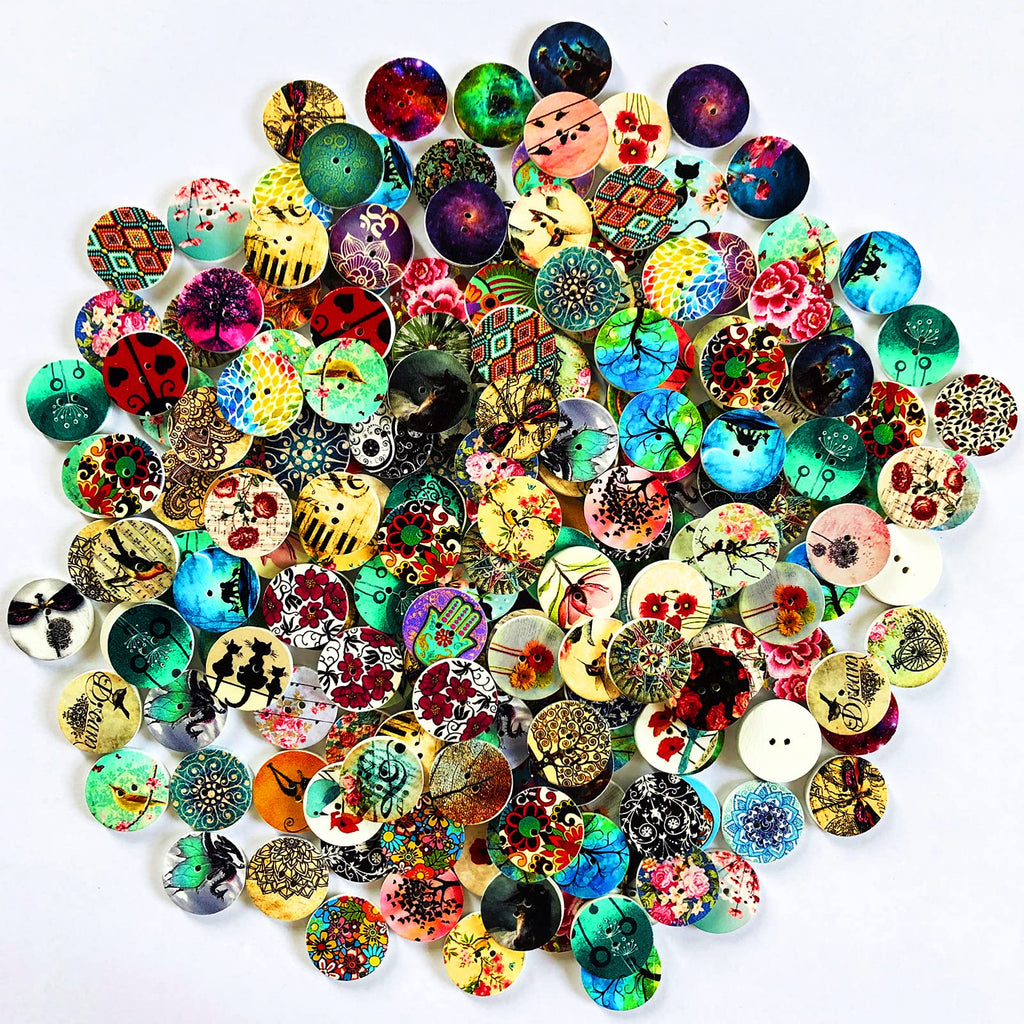 Esoca 200Pcs Wood Buttons for Crafts 20mm Wooden Craft Buttons with 2 Holes for DIY Sewing Craft Decorative