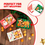 24 PCS Christmas Foil Treats Cookie Gift Boxes (8.75" x 5.75" x 2.75") Colorful Pattern Bakery Box with Window for Xmas Holiday Birthday Party Pastries, Cupcakes, Brownies, Donuts Gift-Giving